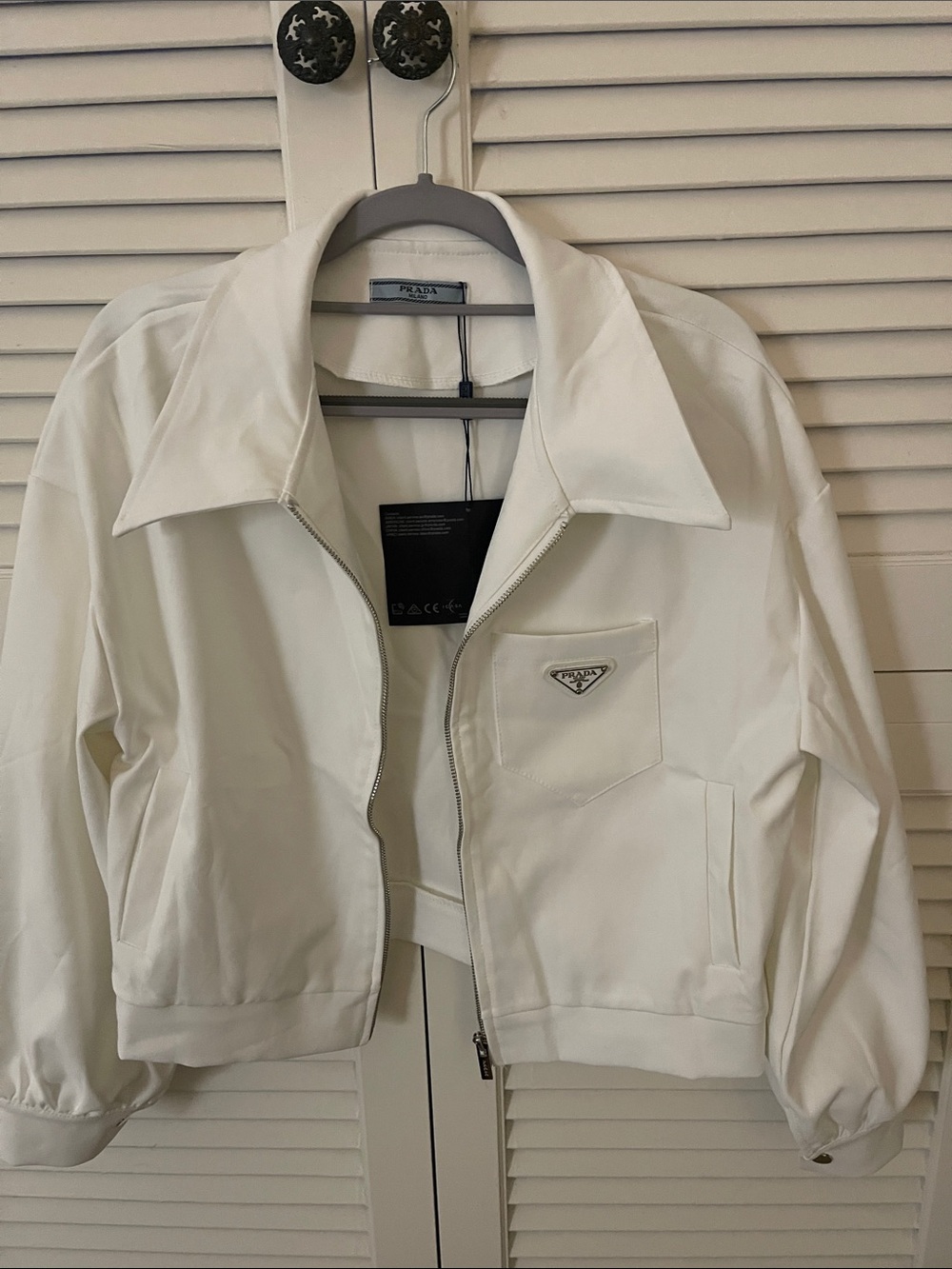 Prada White Cropped Zip Jacket size between medium to large